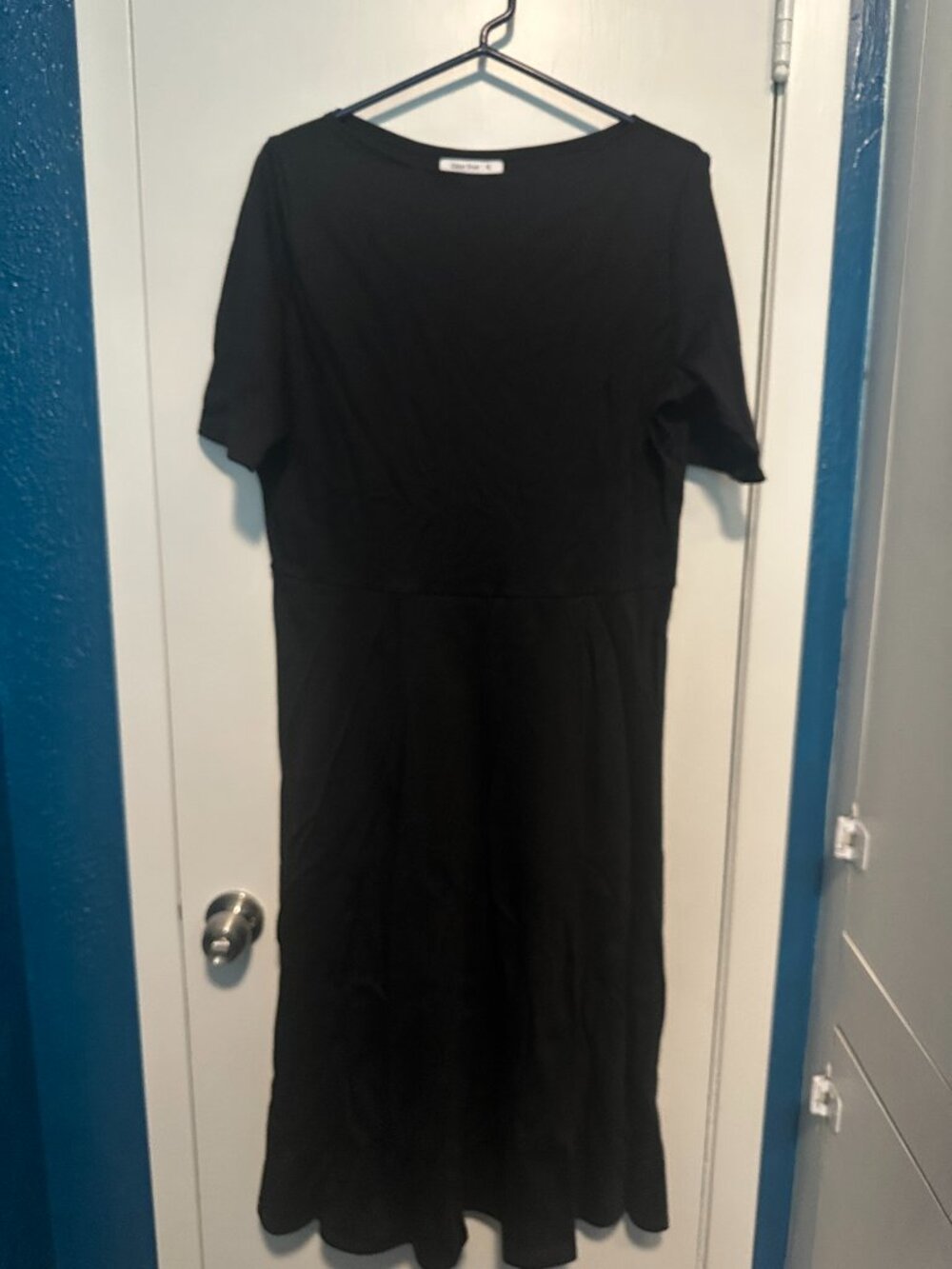 Cobalt Street Cotton Boatneck Mid-calf Flared Dress in Black (XL, New)